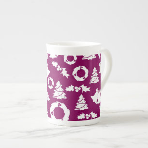 Purple Christmas Pattern Bone China Mug