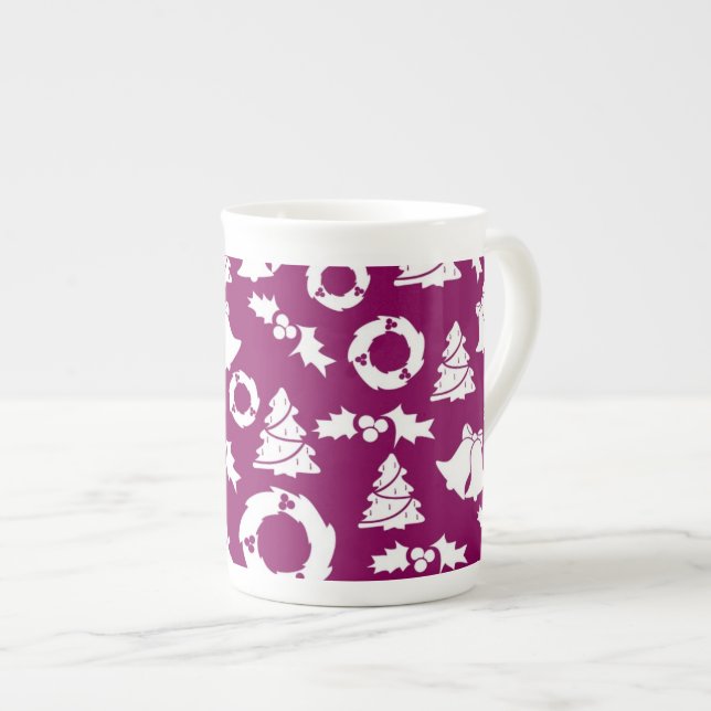 Purple Christmas Pattern Bone China Mug (Front Right)