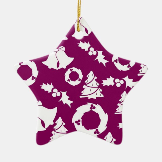 Purple Christmas Pattern Ceramic Tree Decoration (Front)