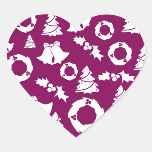 Purple Christmas Pattern Heart Sticker