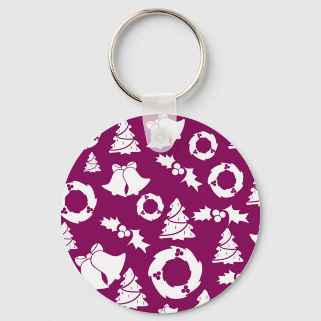 Purple Christmas Pattern Key Ring (Front)
