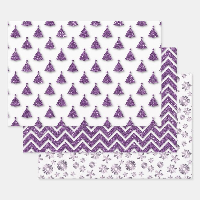 Purple Christmas Pattern Wrapping Paper Sheet (Set)