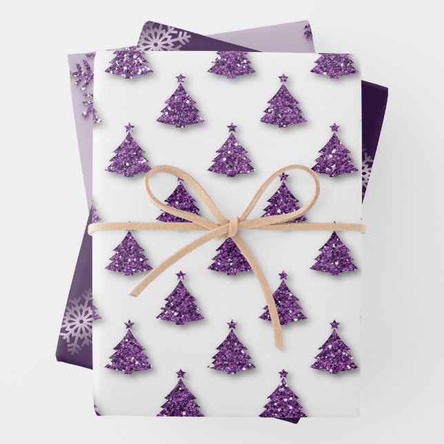 Purple Christmas Pattern Wrapping Paper Sheet (In situ)