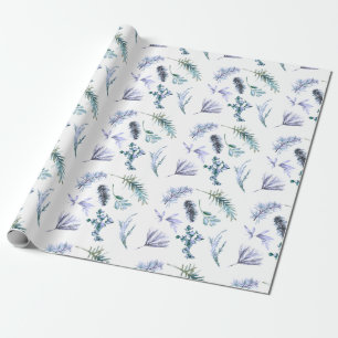 Purple Christmas Pine Botanical Wrapping Paper
