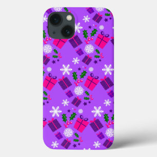 purple christmas snowflakes holly iPhone 13 case