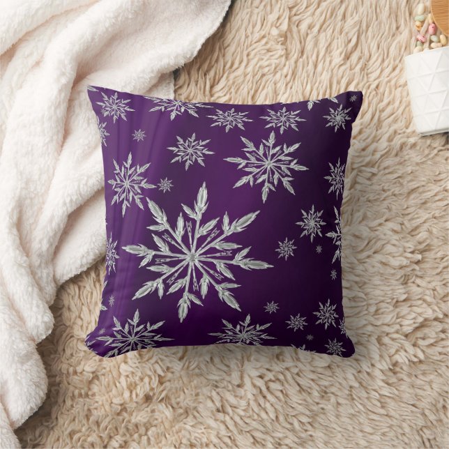 Purple Christmas stars with white ice crystal Cushion (Blanket)