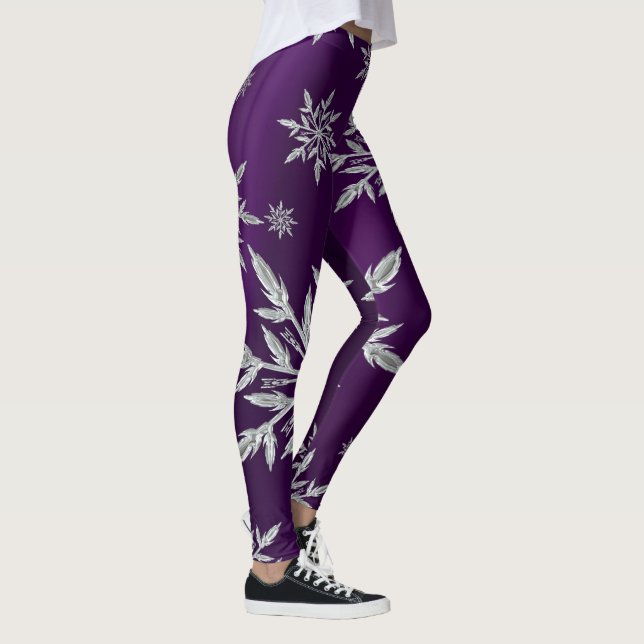 Purple Christmas stars with white ice crystal Leggings (Right)