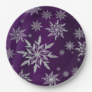 Purple Christmas stars with white ice crystal Paper Plate