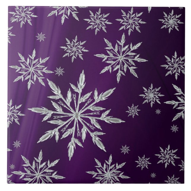 Purple Christmas stars with white ice crystal Tile (Front)