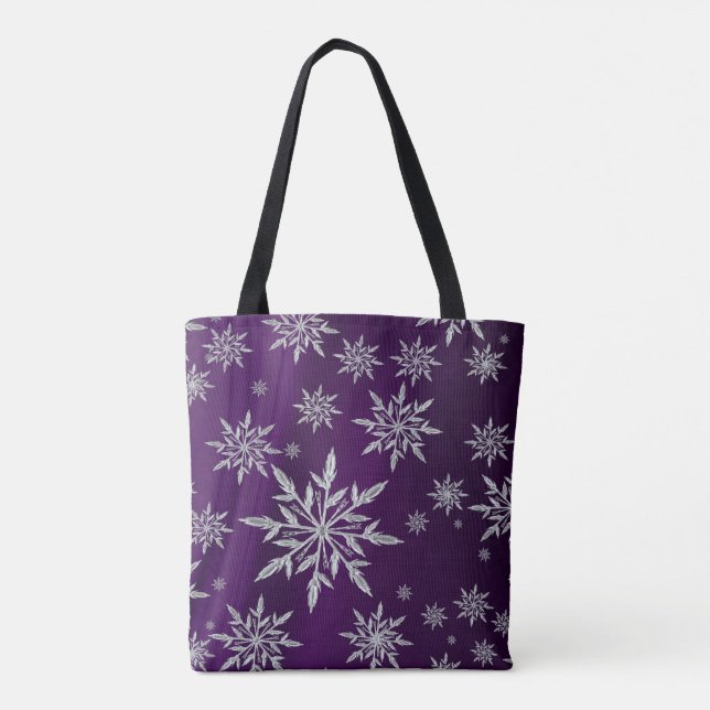 Purple Christmas stars with white ice crystal Tote Bag (Back)
