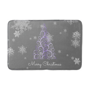 Purple Christmas Tree and Snowflakes Bath Mat