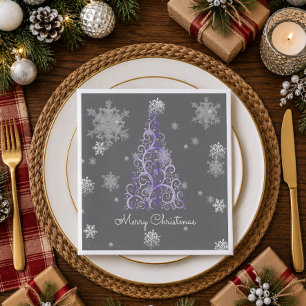 Purple Christmas Tree and Snowflakes Paper Napkin