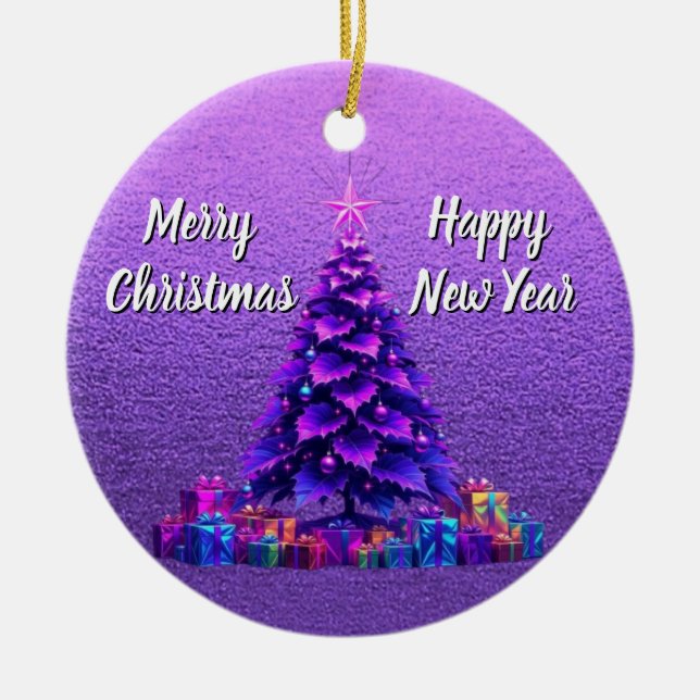 Purple Christmas Tree Ceramic Tree Decoration (Front)