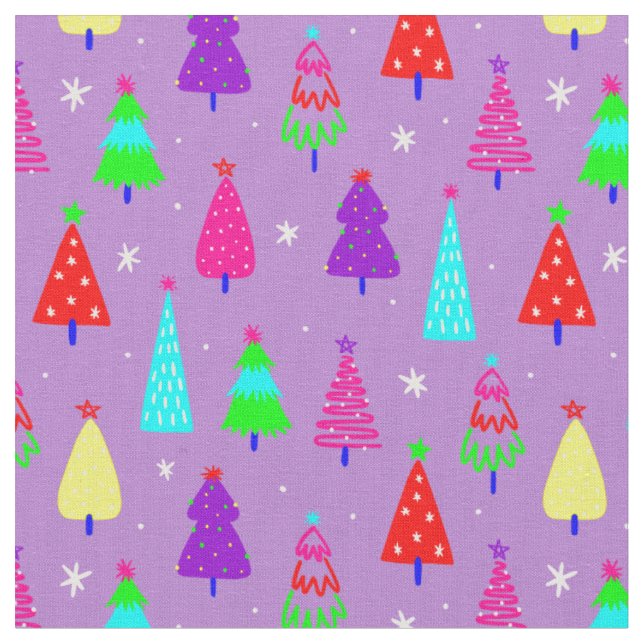 purple christmas tree colourful pop art fabric (Close Up)
