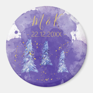 Purple Christmas Tree Golden Snowflakes Magnet