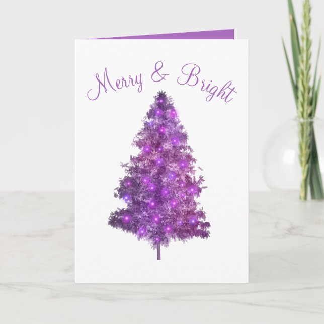  Purple Christmas Tree Merry and Bright  Holiday Card (Front)