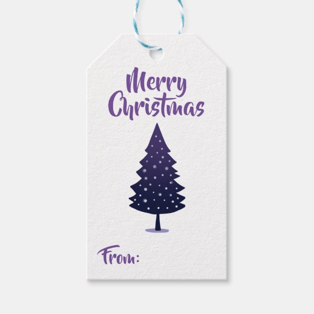 Purple Christmas Tree Merry Christmas Gift Tag (Front)