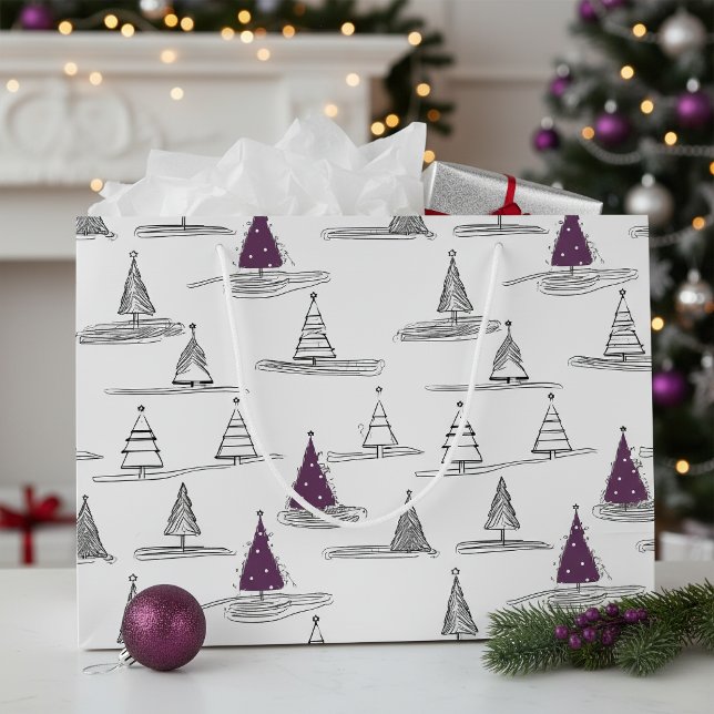 Purple Christmas Tree Pattern#5 ID1009 Large Gift Bag (Creator Uploaded)