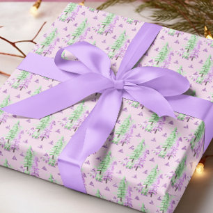 Purple Christmas Tree Pattern Holiday  Wrapping Paper