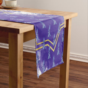 Purple Christmas Tree Watercolor Geometric Gold Short Table Runner