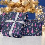 Purple Christmas Trees Snowflakes Blue Christmas Wrapping Paper<br><div class="desc">Introducing our Super Cute Dark Blue Christmas Wrapping Paper, the perfect way to add a touch of contemporary charm to your holiday gifts. This modern wrapping paper design features a deep, elegant dark blue background, creating a serene and festive atmosphere for your presents. Adorning the wrapping paper are super cute...</div>