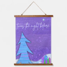 Purple Christmas Trees Wood Topped Wall Tapestry
