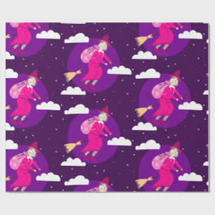 purple christmas witch befana broomrider spookmas wrapping paper