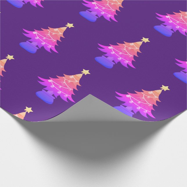 Purple Christmas Wrapping Paper with tree (Corner)