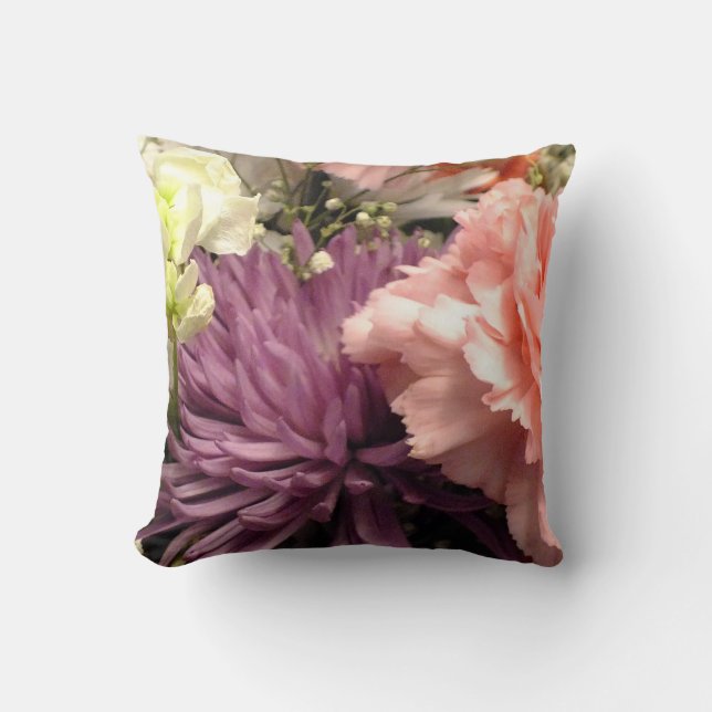 Purple Chrysanthemum Bouquet Throw Pillow (Front)