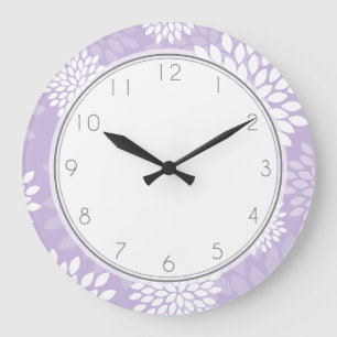 Purple Chrysanthemums Floral Pattern Large Clock