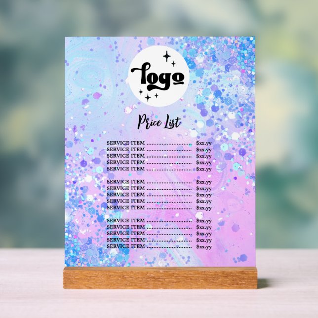 purple chunky glitter design price list acrylic sign (Neutral)