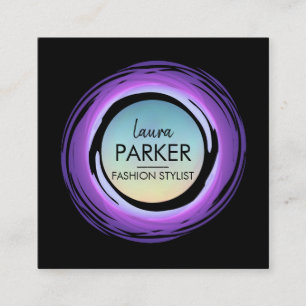 Purple Circle Watercolor Makeup Artist Elegant Square Business Card