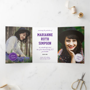 Purple Circles 5-Photo Graduation Tri-Fold Invitation