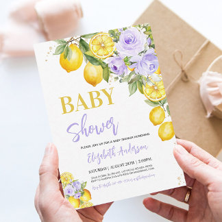 Purple Citrus Floral Girl Baby Shower Invitation