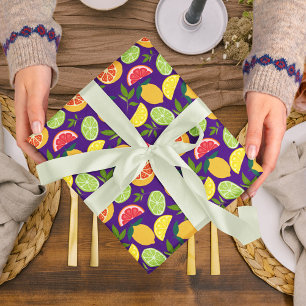 Purple Citrus Fruit Lemon Orange Tangerine Pattern Wrapping Paper