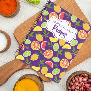 Purple Citrus Lemon Orange Pattern Family Recipes Notebook