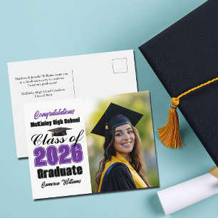 Purple Class of 2026 Graduate Photo Graduation Announcement Postcard