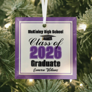 Purple Class of 2026 Graduation Custom Christmas Glass Tree Decoration