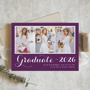 Purple Class of 2026 Photo Collage Graduation Invitation