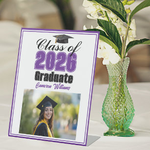 Purple Class of 2026 Photo Custom Graduation Party Pedestal Sign