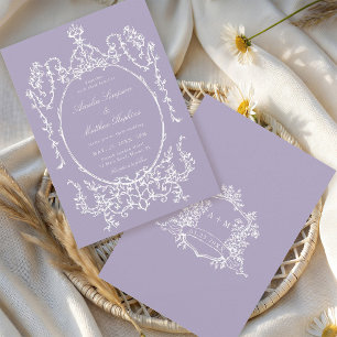 Purple Classic Floral Frame Wedding Invitation