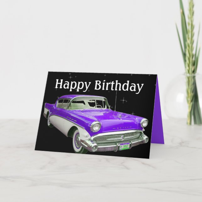 Purple Classic Muscle Car Birthday Bash Card (Front)
