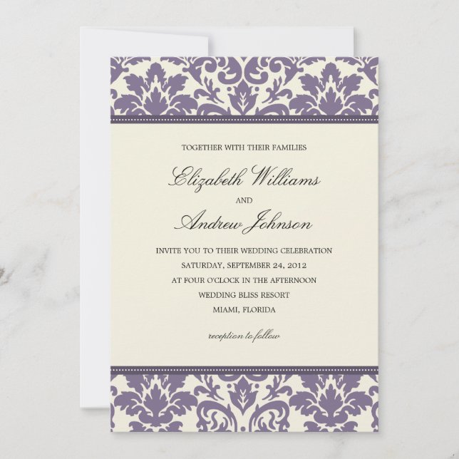 PURPLE CLASSY DAMASK | WEDDING INVITATION (Front)