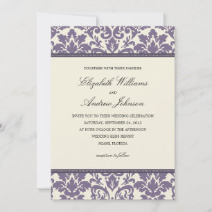 PURPLE CLASSY DAMASK WEDDING INVITATION