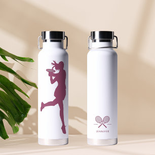 Purple Classy Female Tennis Player Personalised  Water Bottle