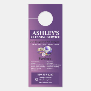 Purple Cleaning Service Business Card Door Hanger