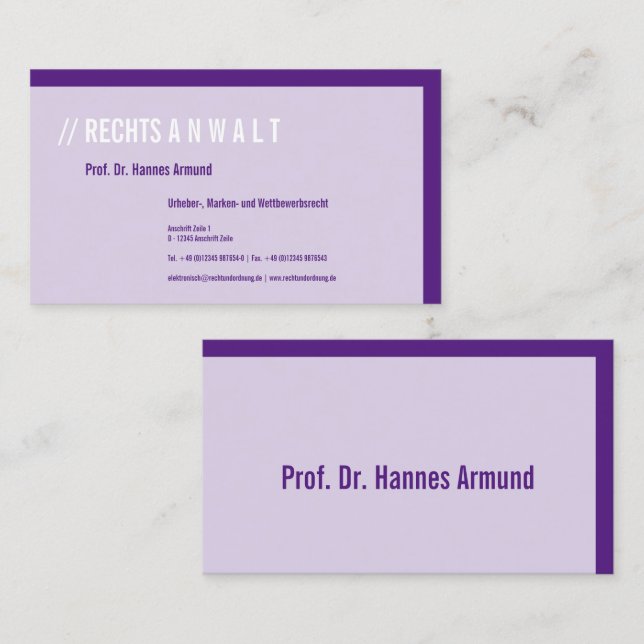 Purple clear abstract modern Typography based Business Card (Front/Back)