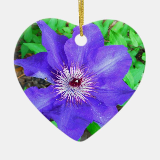 Purple Clematis Flower Ceramic Tree Decoration (Front)