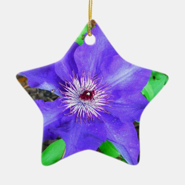 Purple Clematis Flower Ceramic Tree Decoration (Front)