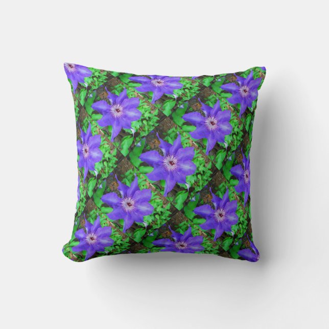 Purple Clematis Flower Cushion (Front)